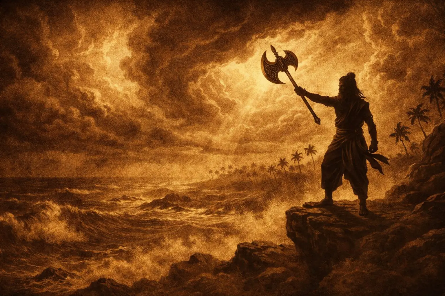 Lord Parasurama looking out at the ocean